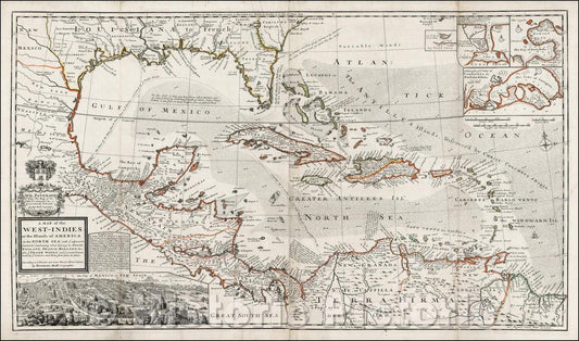Historic Map - A Map of the West-Indies or the Islands of America in the North Sea, 1715, Hermann Moll v2