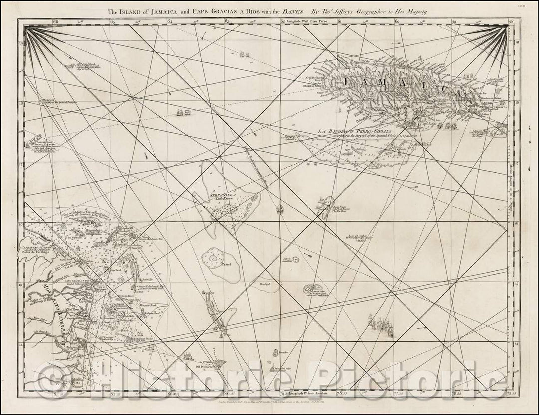 Historic Map - The Island of Jamaica and Cape Gracias a Dios with the Banks, 1775, Thomas Jefferys - Vintage Wall Art