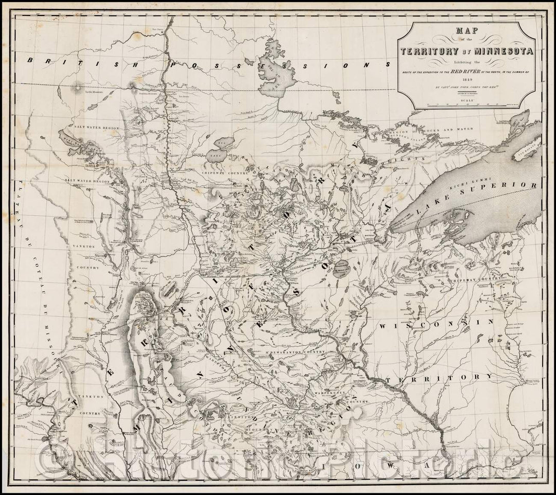 Historic Map - Map of the Territory of Minnesota Exhibiting the Route of the Expedition To The Red River of the North, In The Summer of, 1849, John Pope v2