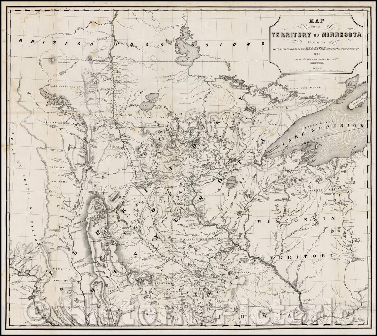 Historic Map - Map of the Territory of Minnesota Exhibiting the Route of the Expedition To The Red River of the North, In The Summer of, 1849, John Pope v2