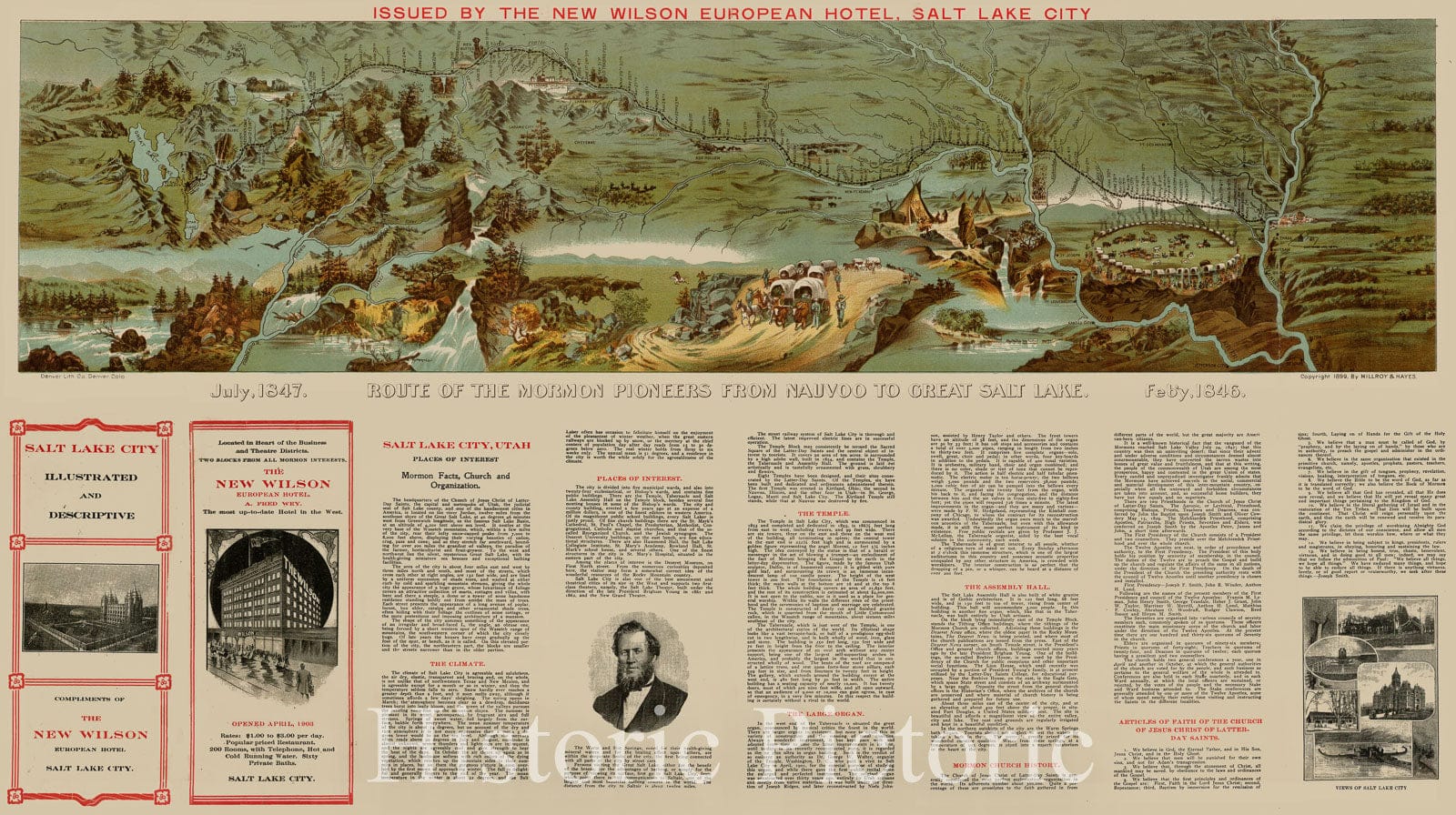 Historic Map - Route of the Mormon Pioneers From Nauvoo To Great Salt Lake, Millroy & Hayes - Vintage Wall Art