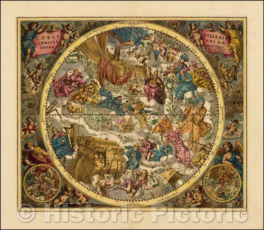 Historic Map - Coeli Stellati Christiani Haemisphaerium Prius, 1660, Andreas Cellarius v2