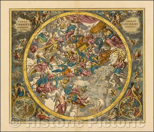 Historic Map - Coeli Stellati Christiani Haemisphaerium Posterius, 1660, Andreas Cellarius v1