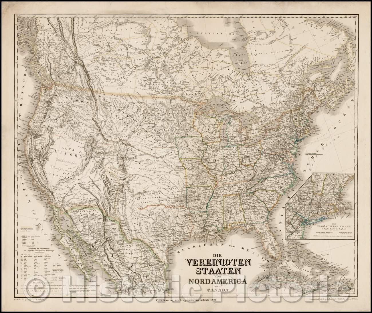 Historic Map - Die Vereinigten Staaten von Nord America nebst Canada, 1849, Heinrich Keipert - Vintage Wall Art