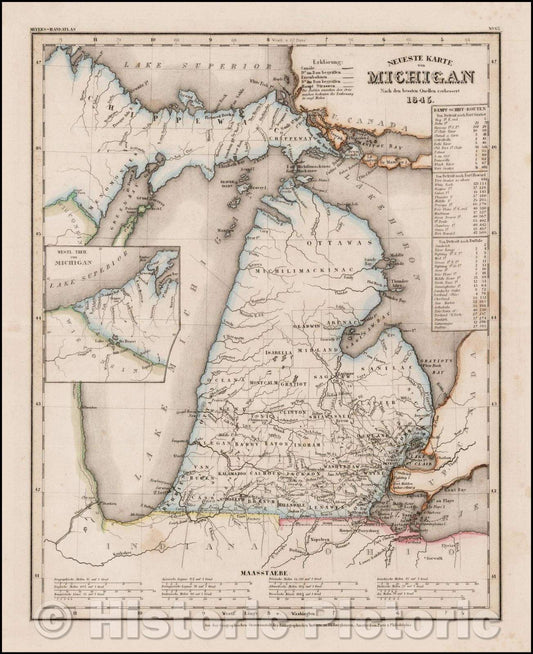 Historic Map - Neueste Karte von Michigan Nach den bessten Quellen verbessert 1845, 1845, Joseph Meyer v1