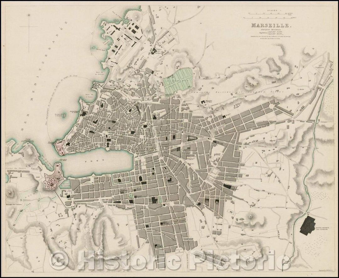 Historic Map - Marseille, France, 1840, SDUK v1