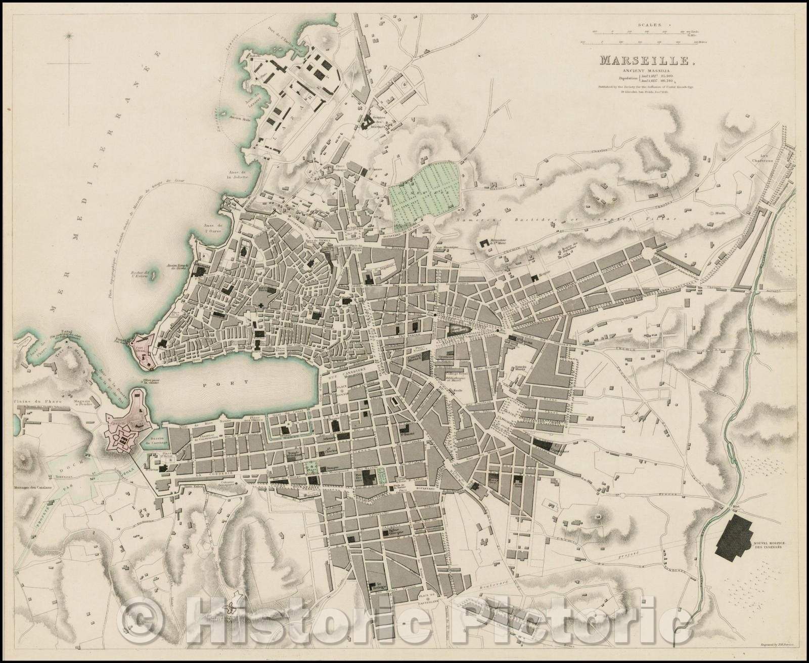 Historic Map - Marseille, France, 1840, SDUK v1