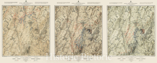 Historic Map - Map of the Battlefield of Gettysburg July 1st, 2nd, 3rd 1863, 1876, John B. Bachelder - Vintage Wall Art