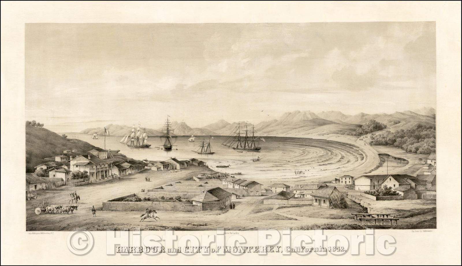 Historic Map - Harbour and City of Monterey, California, 1850, Thomas Oliver Larkin - Vintage Wall Art