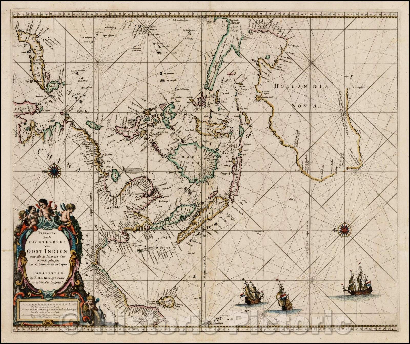 Historic Map - Paskaerte Zynde t'Oosterdeel Van Oost Indien, met alle de Eylanden daer ontrendt geleegen van C. Comorin tota aen Iapan, 1662, Pieter Goos - Vintage Wall Art