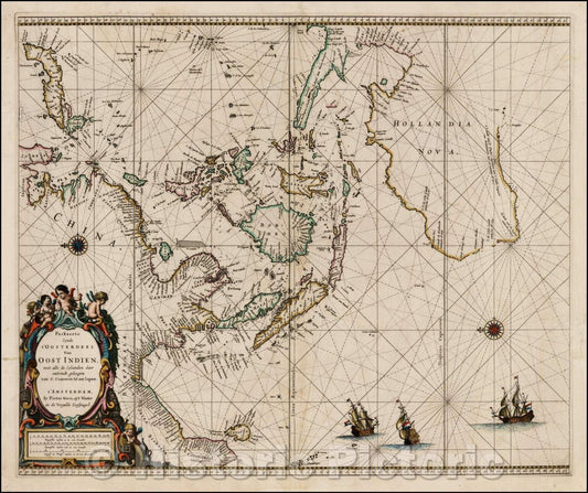 Historic Map - Paskaerte Zynde t'Oosterdeel Van Oost Indien, met alle de Eylanden daer ontrendt geleegen van C. Comorin tota aen Iapan, 1662, Pieter Goos - Vintage Wall Art