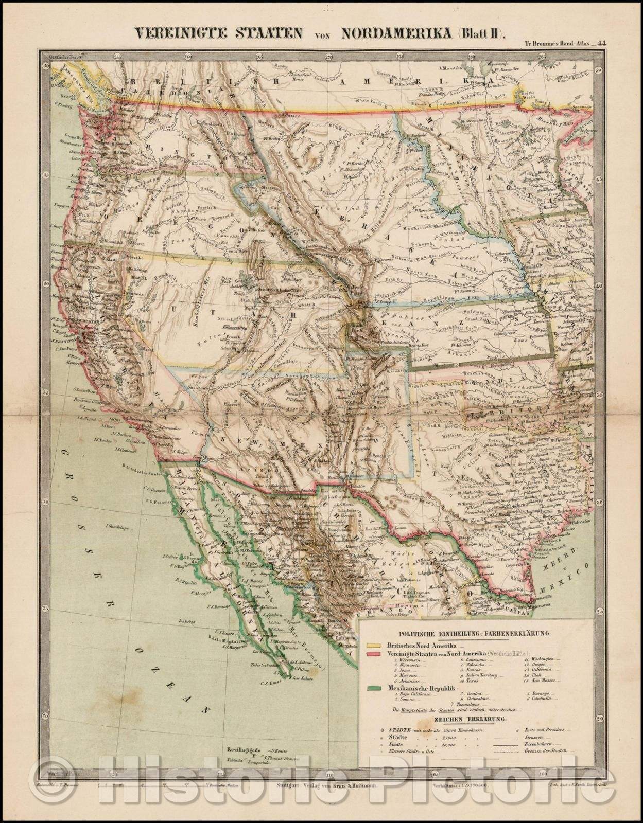 Historic Map - Vereinigte Staaten von Nordamerika, 1855, Traugott Bromme v2