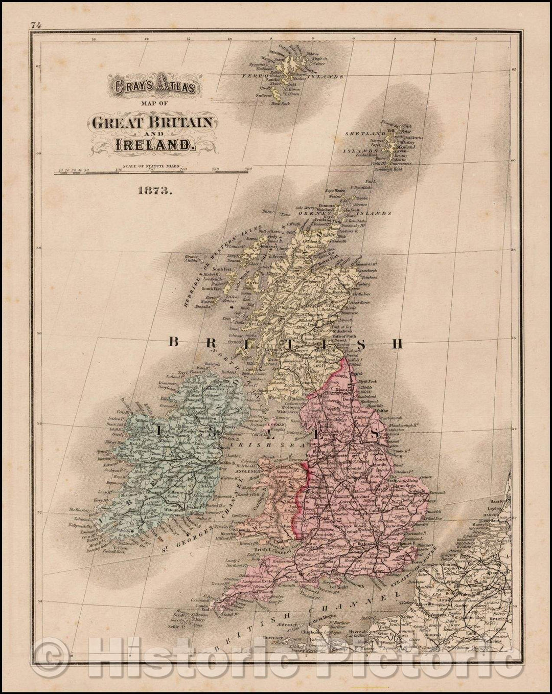 Historic Map - Gray's Atlas Map of Great Britain and Ireland, 1873, O.W. Gray - Vintage Wall Art