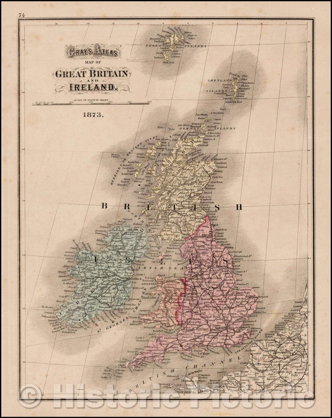 Historic Map - Gray's Atlas Map of Great Britain and Ireland, 1873, O.W. Gray - Vintage Wall Art