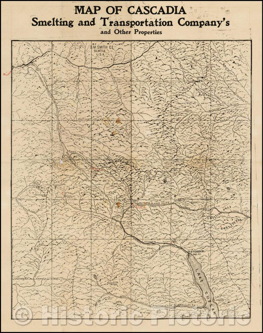 Historic Map - Map of Cascadia Smelting and Transportation Company's and Other Properties, 1903, - Vintage Wall Art