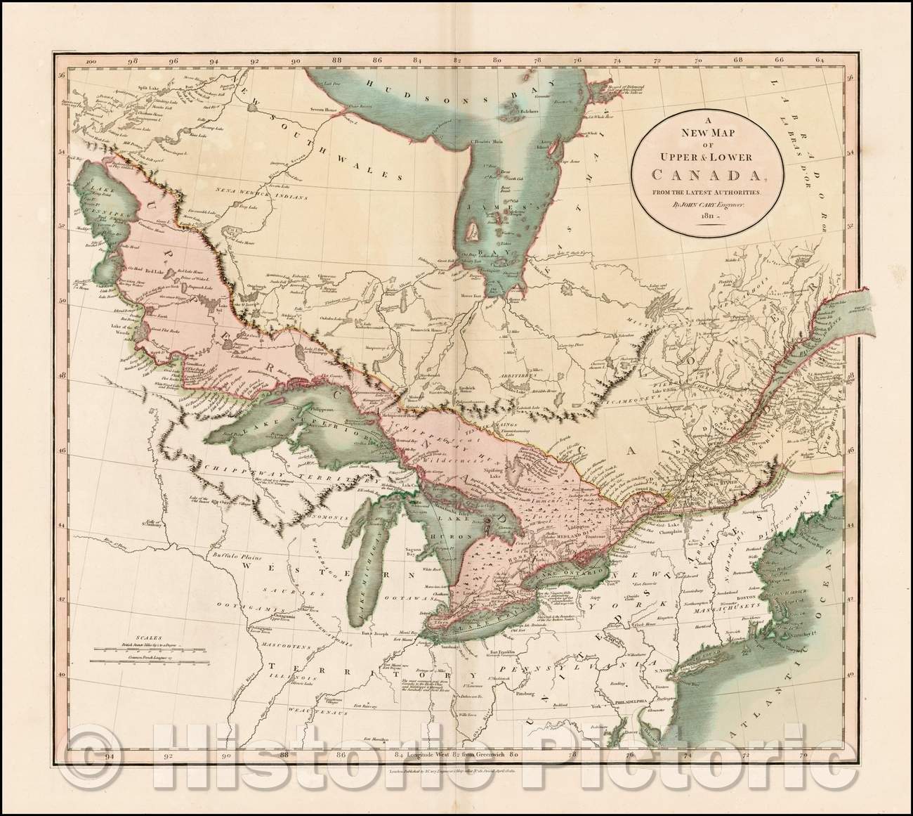 Historic Map - A New Map of Upper & Lower Canada, From the Latest Authorities, 1811, John Cary - Vintage Wall Art