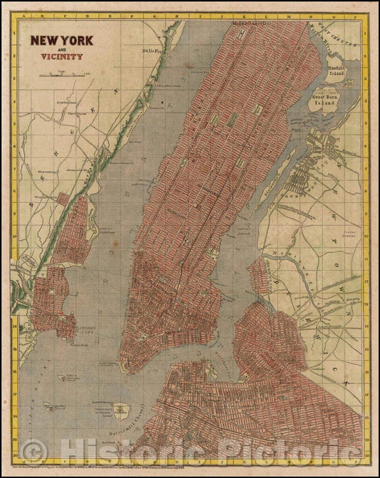 Historic Map - New York and Vicinity, 1842, Sidney Morse - Vintage Wall Art