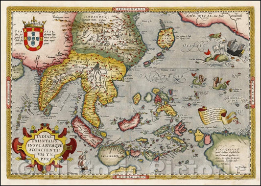 Historic Map - Indiae Orientalis Insularumque Adiacientium Typus, 1608, Abraham Ortelius - Vintage Wall Art