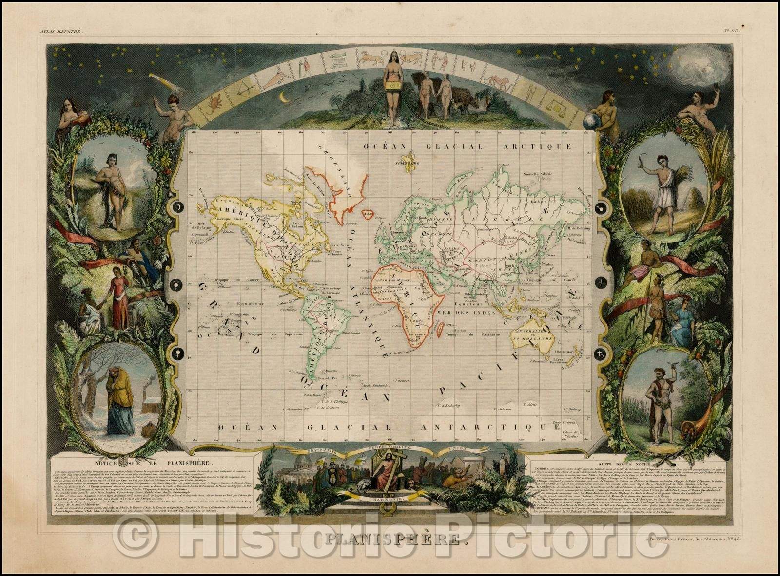 Historic Map - Planisphere, 1849, Victor Levasseur - Vintage Wall Art