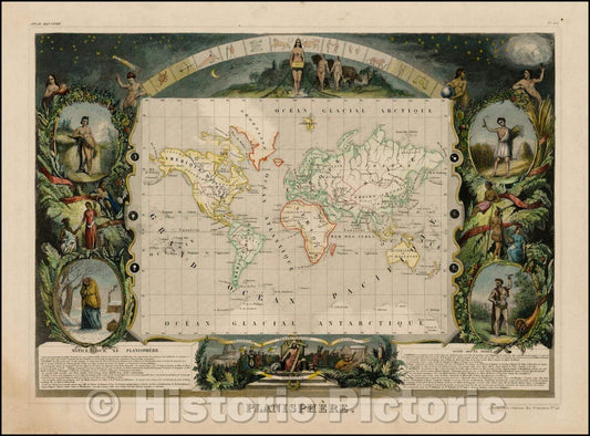Historic Map - Planisphere, 1849, Victor Levasseur - Vintage Wall Art