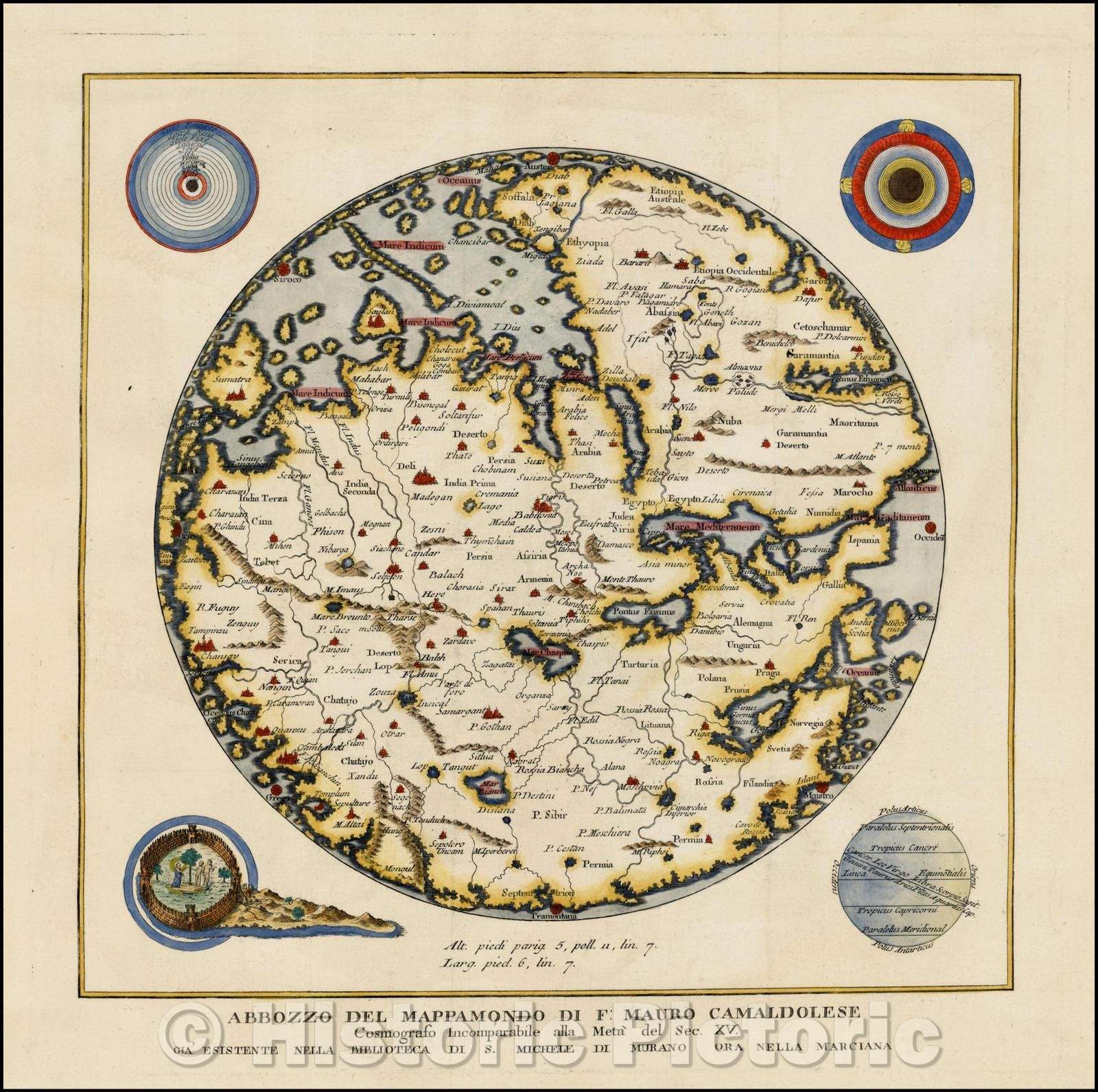 Historic Map - Abbozzo Del Mappamondo Di F: Mauro Camaldolese Cosmografo Incomparabile :: Sketch Of Globe, 1750 - Vintage Wall Art