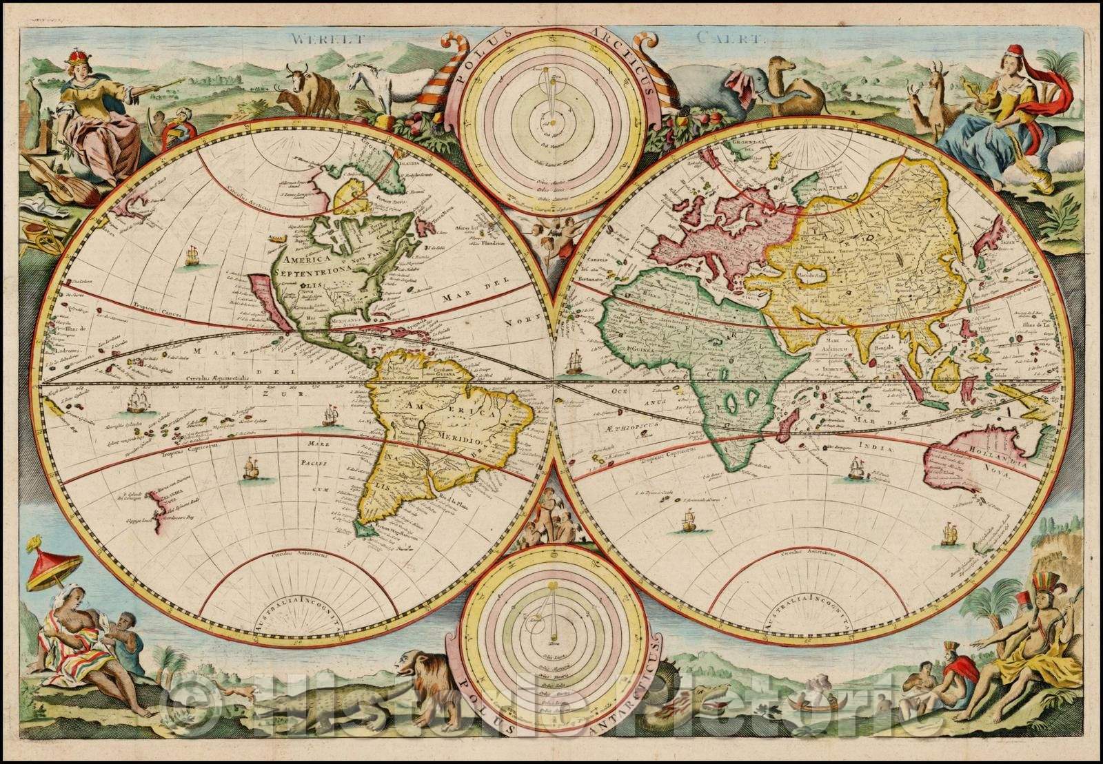Historic Map - Werelt Caert (California shown as an Island), 1700, Daniel Stoopendahl - Vintage Wall Art