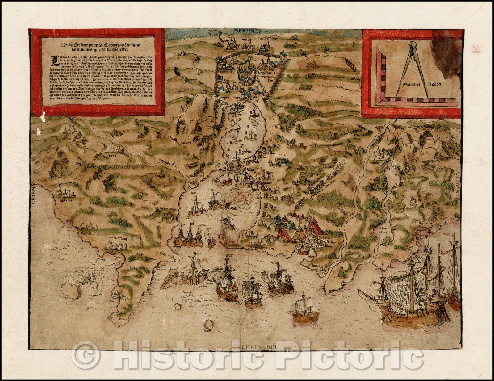 Historic Map - Au Lecteur pour la Topographie tant de Tunis, Agostino Musi, 1560 - Vintage Wall Art