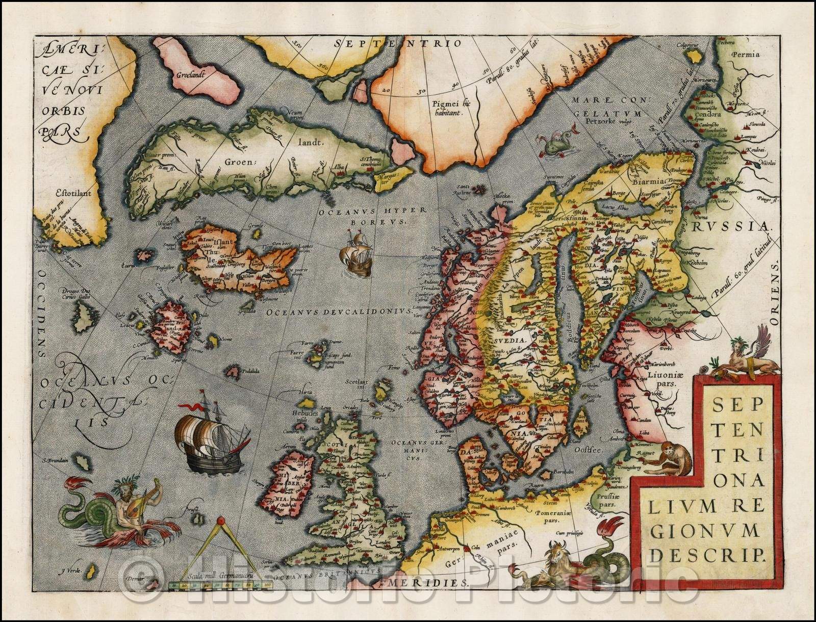 Historic Map - Septentrionalium Regionum Descrip, 1602, Abraham Ortelius - Vintage Wall Art