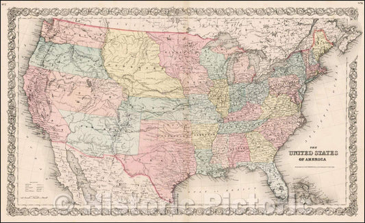 Historic Map - The United States of America [1st edition], 1855, Joseph Hutchins Colton - Vintage Wall Art