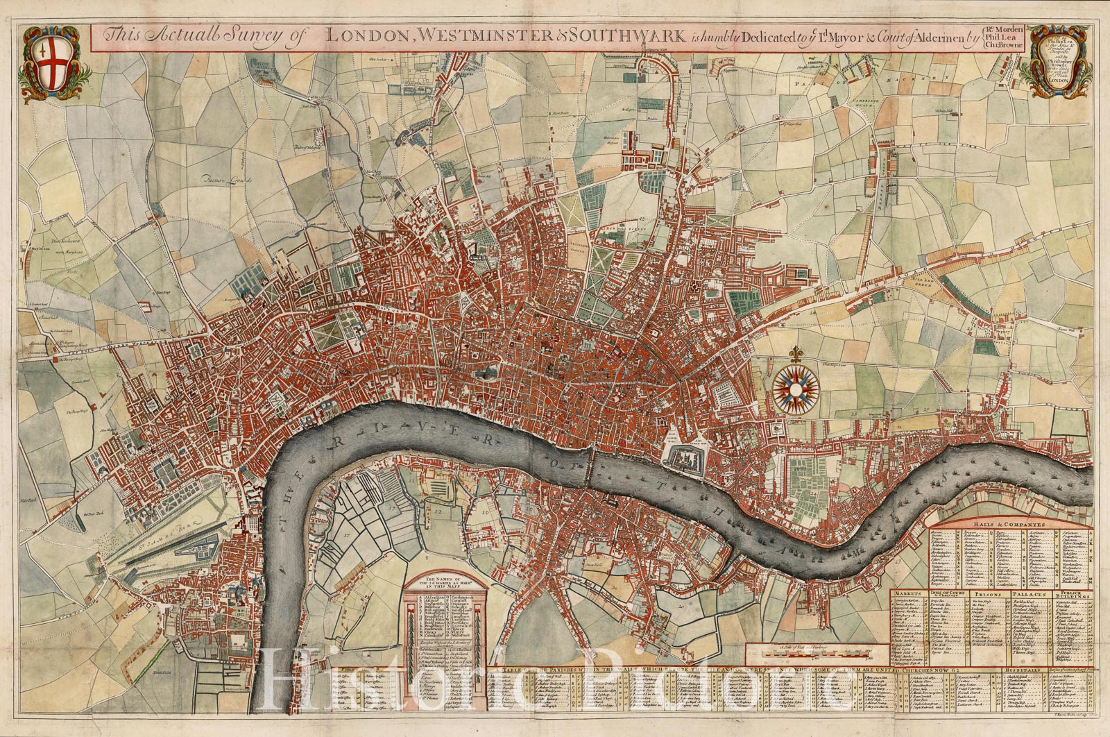 Historic Map - This Actuall Survey of London, Westminster & Southwark is, 1700, Robert Morden - Vintage Wall Art