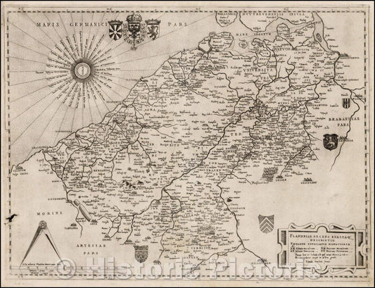 Historic Map - Flandriae Recens Exactaq Descriptio/Flanders recent EXACTAQ by, 1570, Claudio Duchetti - Vintage Wall Art