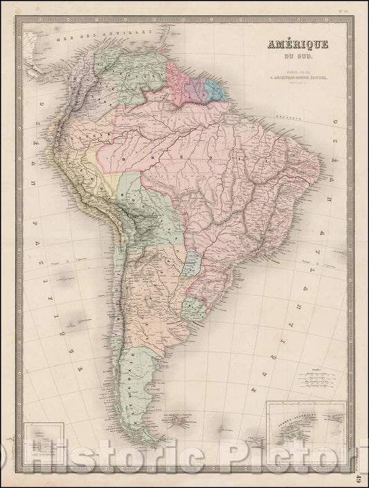 Historic Map - Amerique du Sud, 1862, J. Andriveau-Goujon - Vintage Wall Art