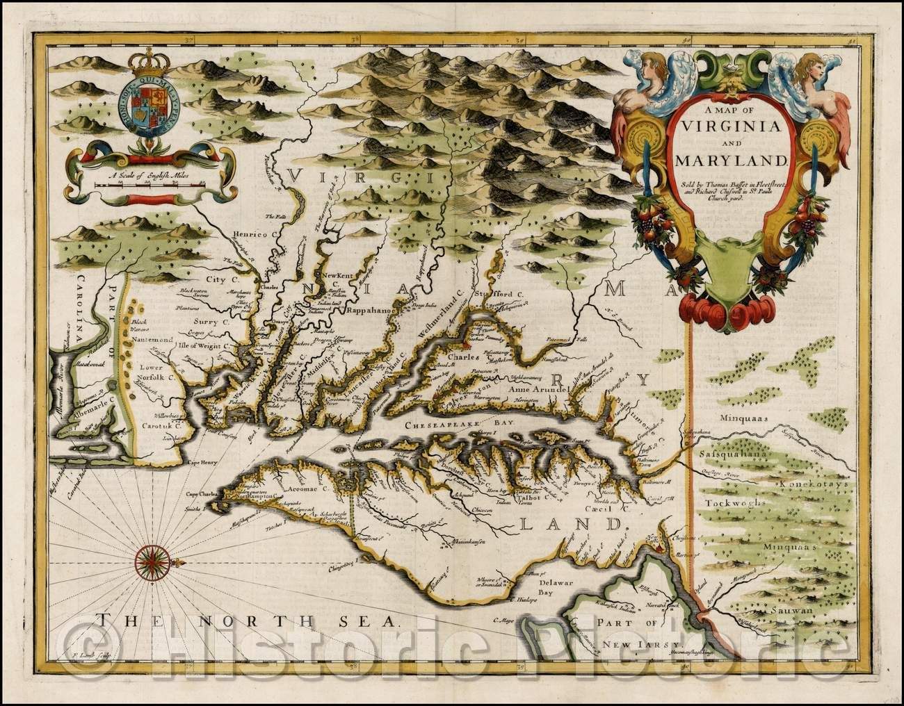 Historic Map - A Map of Virginia And Maryland, 1676, John Speed v2