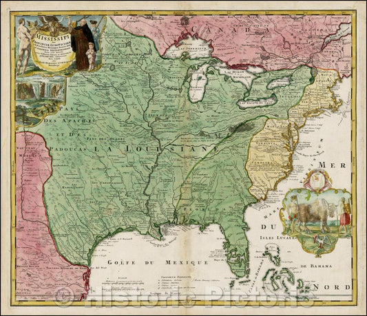 Historic Map - Amplissimae Regionis Mississipi Seu Provinciae Ludovicianae A R.P. Ludovico Hennepin Francisc Miss In America Septentrionali Anno, 1720 v5
