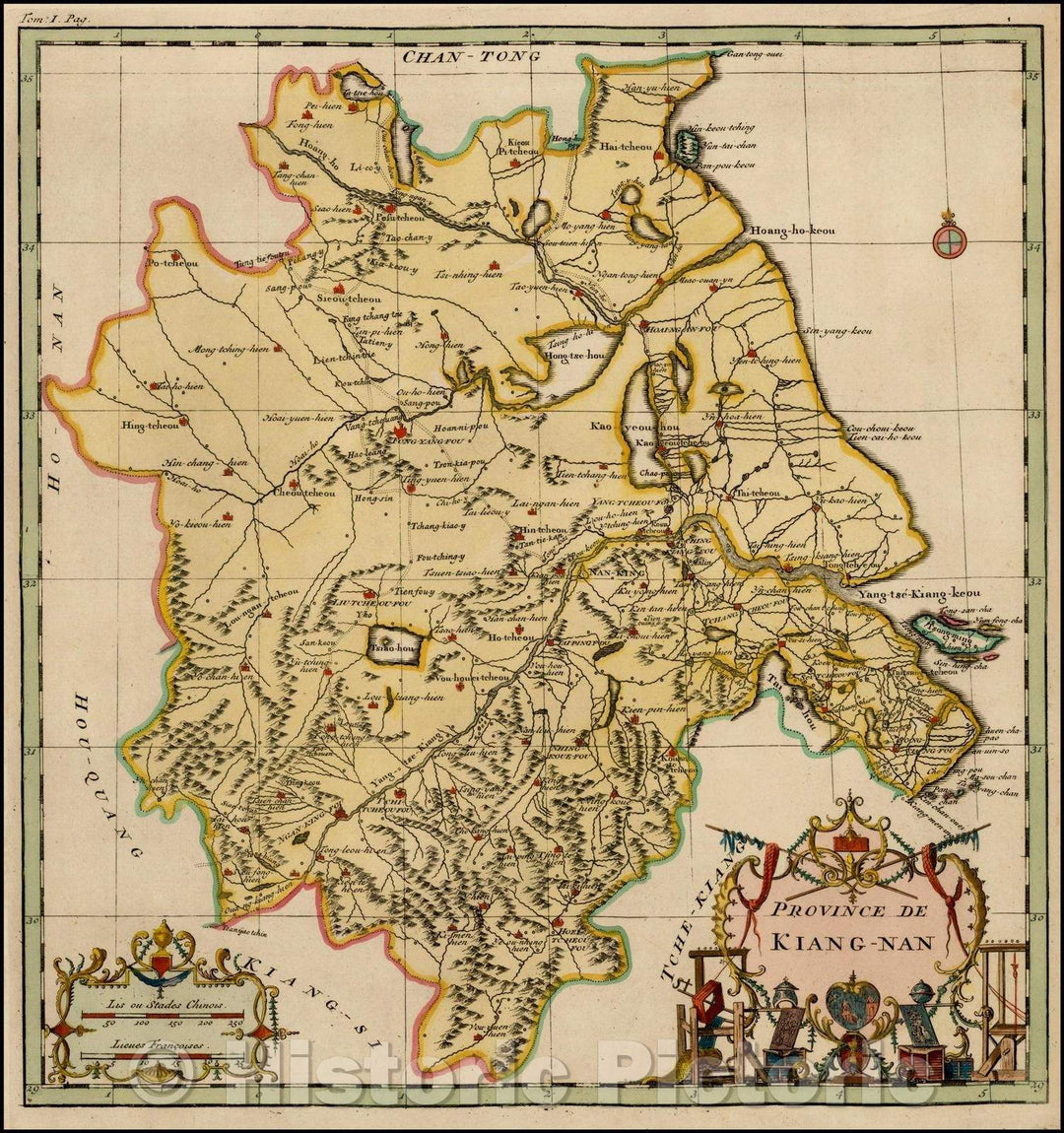 Historic Map - Province De Kiang-Nan/Map of the Kiang-Nan Province, centered on the Yangtze River, 1735, Jean-Baptiste Bourguignon d'Anville - Vintage Wall Art
