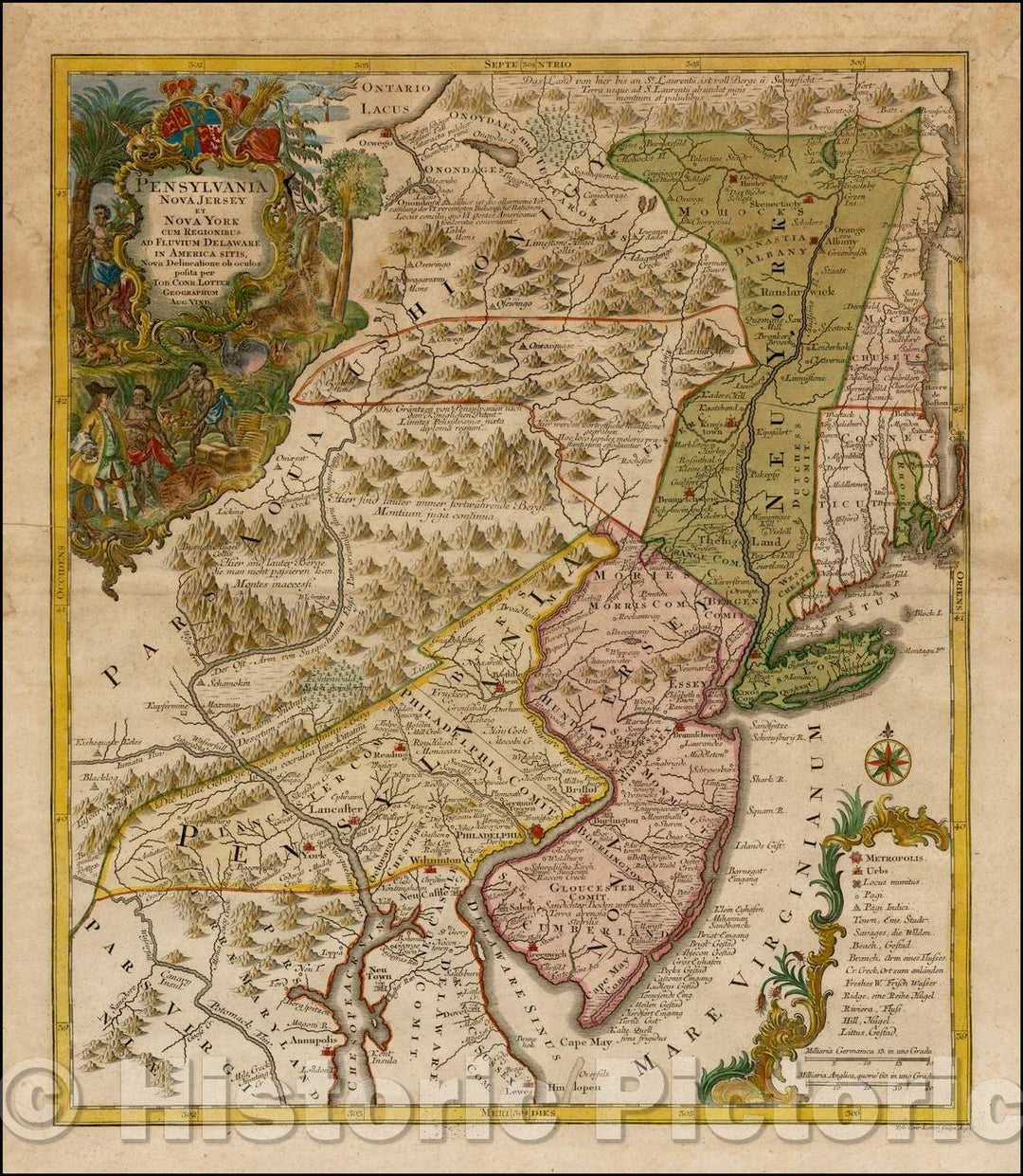 Historic Map - Pensylvania Nova Jersey et Nova York cum Regionibus Ad Fluvium Delaware In America Sitis, Nova Delinatione ob oculos posita, 1756 - Vintage Wall Art