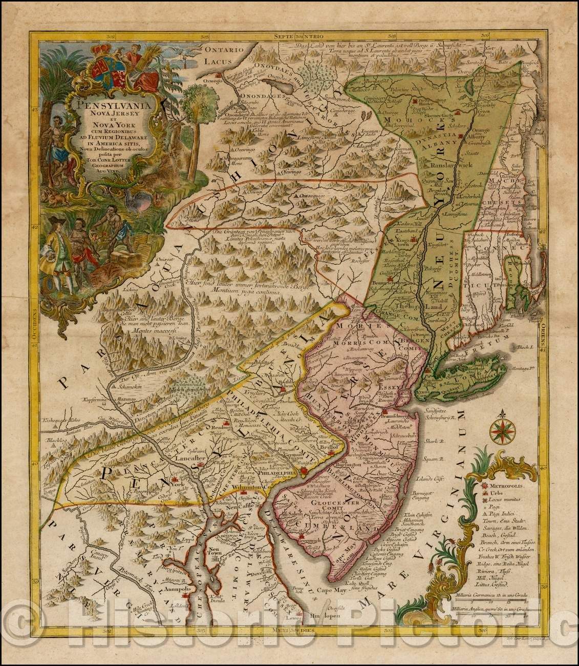 Historic Map - Pensylvania Nova Jersey et Nova York cum Regionibus Ad Fluvium Delaware In America Sitis, Nova Delinatione ob oculos posita, 1756 - Vintage Wall Art