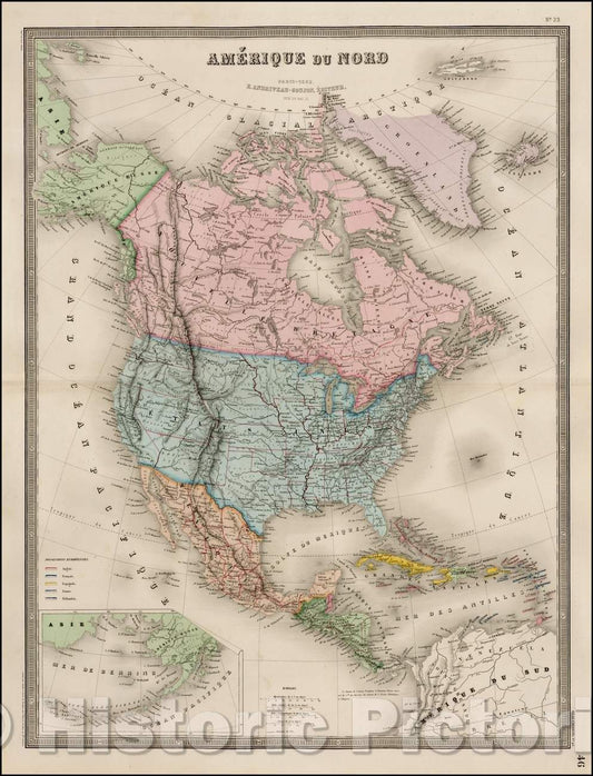 Historic Map - Amerique du Nord, 1862, J. Andriveau-Goujon - Vintage Wall Art
