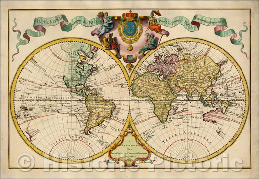 Historic Map - Mappemonde a l'usage du Roy Par Guillaume Delisle Premier-Geographe de S.M, 1730, Johannes Covens v2