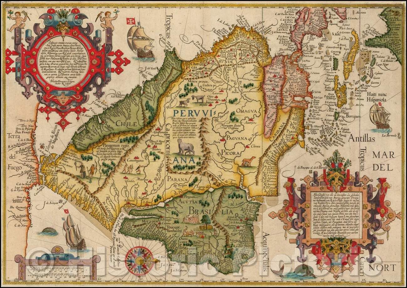 Historic Map - Delineatio Omnium Orarum Totius Australis Partis Americae, Dictae Peruvianae, a R. de la Plata, Brasiliam, Pariam, Castellam, 1596 v3