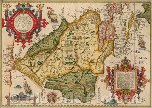 Historic Map - Delineatio Omnium Orarum Totius Australis Partis Americae, Dictae Peruvianae, a R. de la Plata, Brasiliam, Pariam, Castellam, 1596 v3