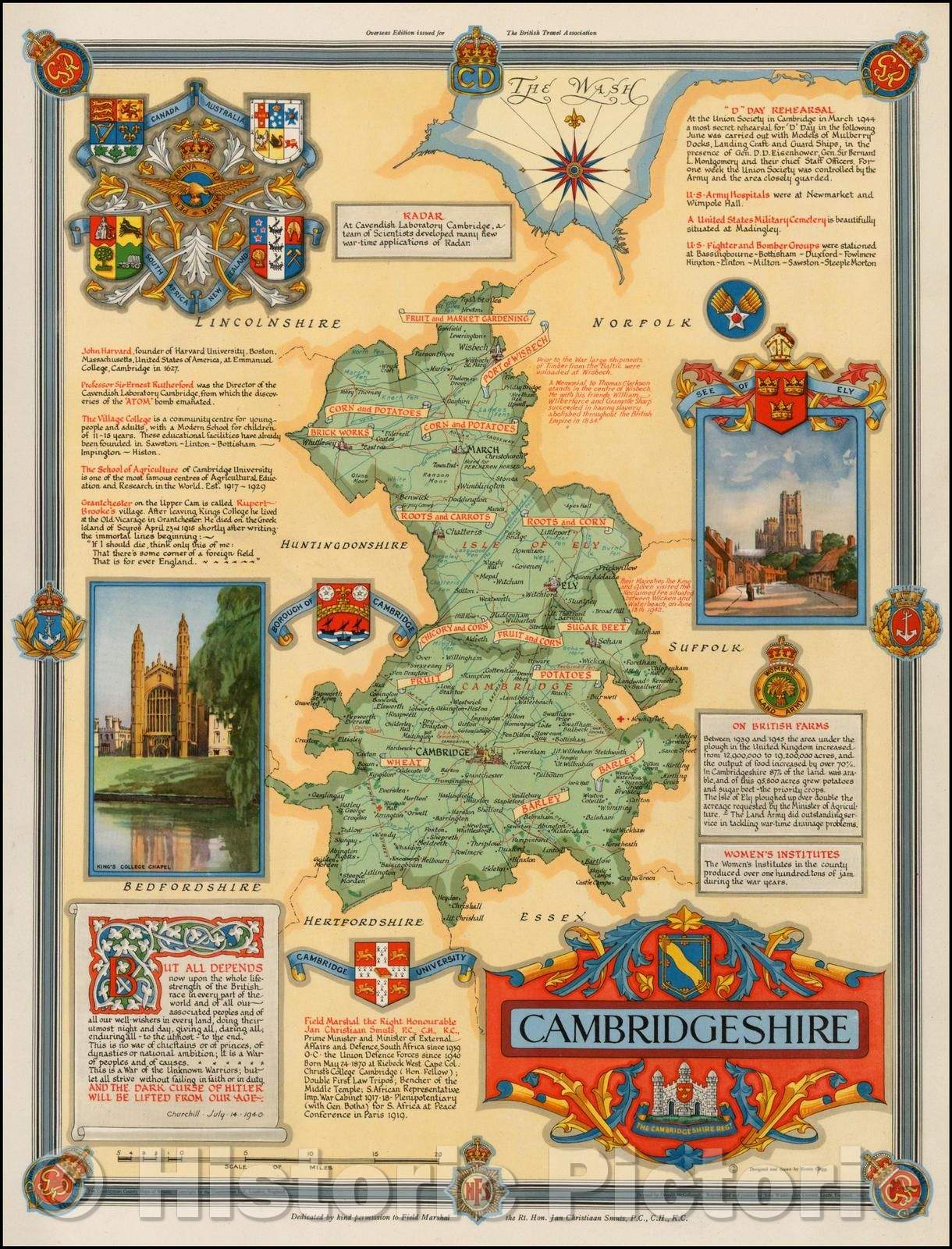 Historic Map - Cambridgeshire, 1947, Ernest Clegg - Vintage Wall Art