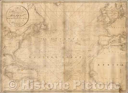 Historic Map - A New Chart of the Atlantic or Western Ocean Improved, 1828, William Heather - Vintage Wall Art