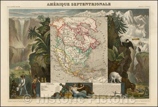 Historic Map - Amerique Septentrionale, 1840, Victor Levasseur - Vintage Wall Art