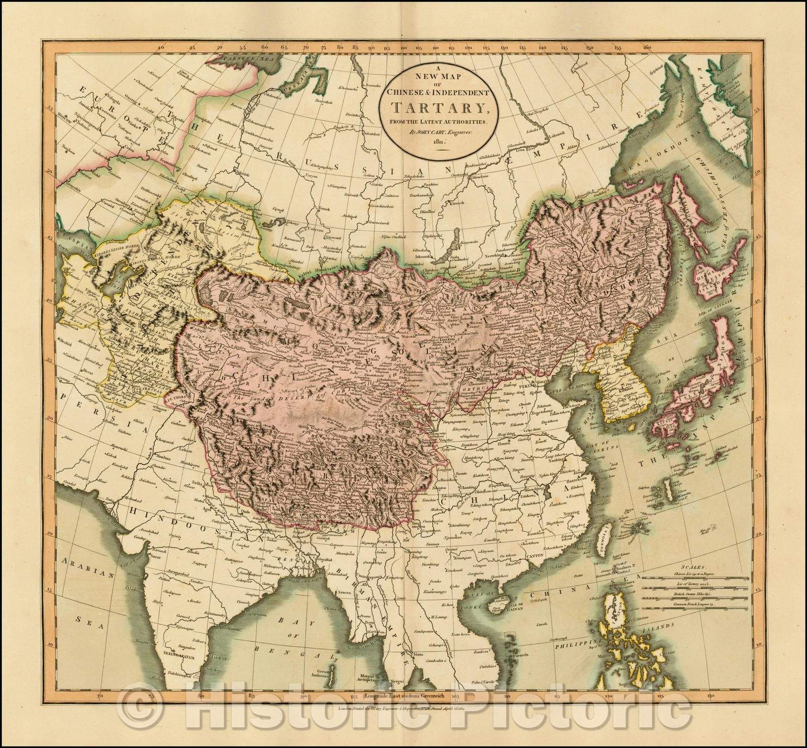 Historic Map - Chinese & Independent Tartary, From The Latest Authorities, 1811, John Cary - Vintage Wall Art