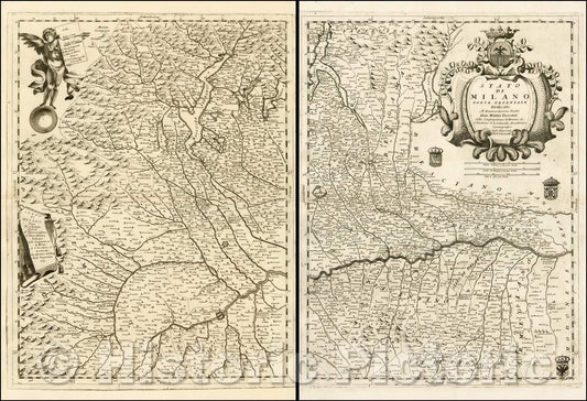 Historic Map - Stato Di Milano Parte Occidentale [and] Stato Di Milano Parte Orientale/example of this 2 sheet Map of the Stato Di Milano, 1695 - Vintage Wall Art