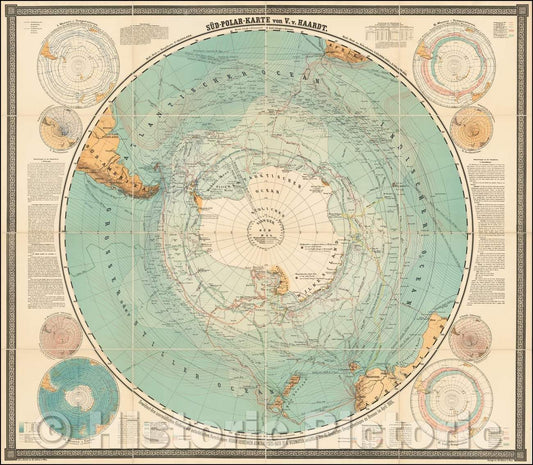Historic Map - S?d - Polar - Karte von V. v. H :: South Pole, by Vincenz von Haardt, published by E. Hoelzel in Vienna, 1895, 1895, Vincenz von Haardt - Vintage Wall Art