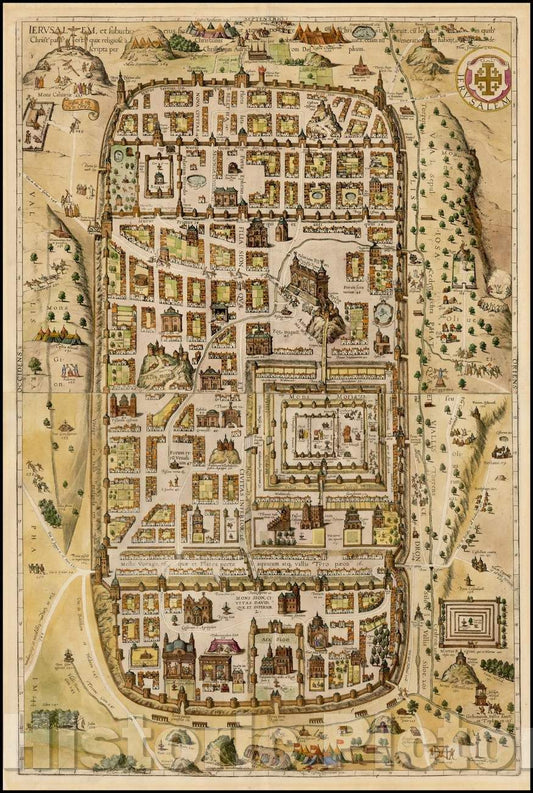 Historic Map - Ierusalem, et Suburbia eius, sicut Tempore Christi Floruit, cum Locis in quibus Christ Passus Descripta per Christianum Adrichom Delphum, 1588 v1