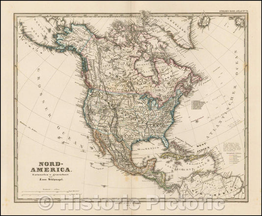 Historic Map - Nord-America, 1873, Adolf Stieler - Vintage Wall Art