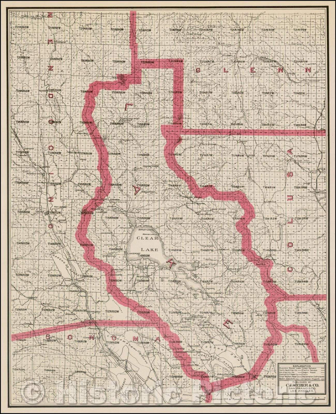 Historic Map - C.F. Weber's Map of Lake County California, 1914, Punnett Brothers - Vintage Wall Art